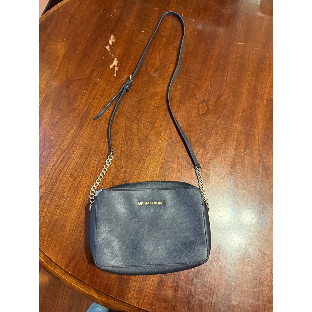 Michael Kors Jet Set Large East West Crossbody Bag Black Saffiano Leather Gold